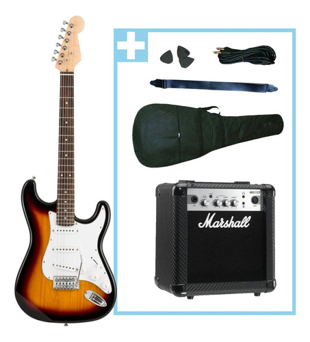 Guitarra Electrica Racker Ampli Marshall Mg10cf + Accesorios Color Sunburst