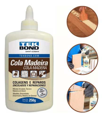 Cola Para Madeira Mdf Tek Bond 250gr Colagens E Reparos Cor Levemente Amarelado