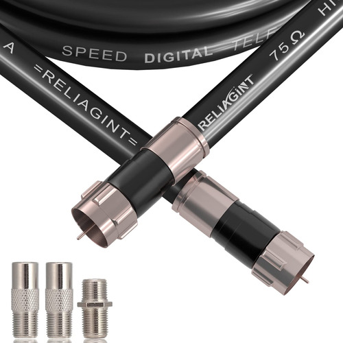 Reliagint Cable Coaxial Rg6 Negro De 15 Pies Con Conector F,