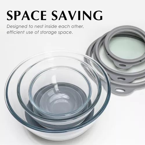 MR.CHOU Glass Mixing Bowl Set of 3 with BPA Free Airtight Lid