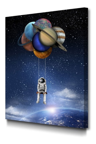 Cuadro Astronauta Planetas Moderno En Lienzo Foto Canvas