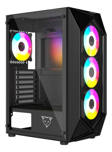 Ocelot Gabinete Atx Gaming Polygon-e5  4 Ventiladores Incluidos Color Negro Panel lateral cristal templado Soporta 8 ventiladores soporta GPU hasta 295 filtro de polvo magnético
