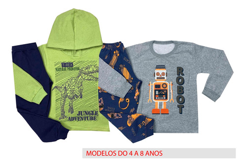 Imagem 10 de 11 de Kit 3 Conjunto Moletom Infantil Menino Roupa Inverno