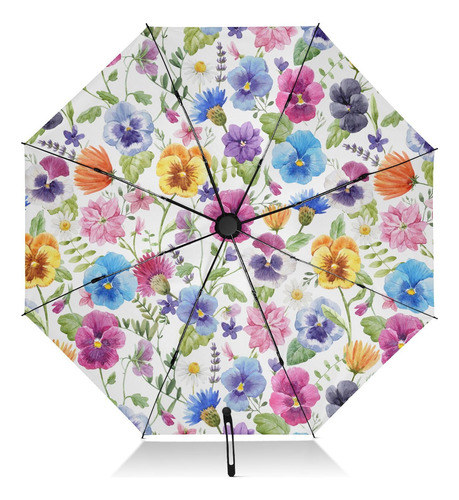 Alaza Paraguas Plegable Flores Verano Auto Apertura Mmg