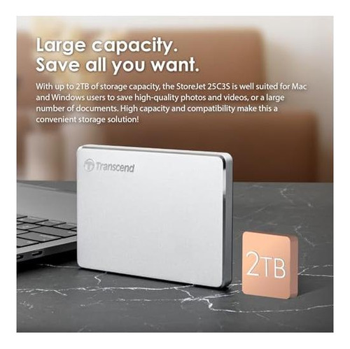 Trascend 2tb Sj25c3s, Disco Duro Externo Portátil, Elegante