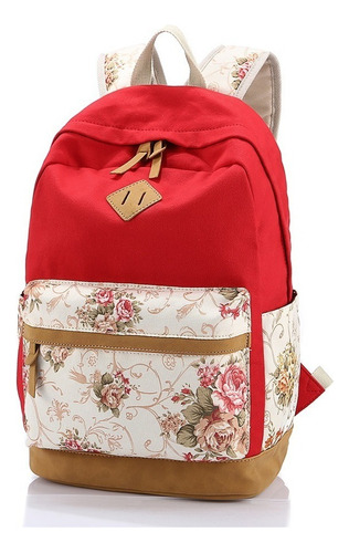 Mochila Lona Hippies Flor Com Estojo Necessaire Cityrock Cor Vermelho