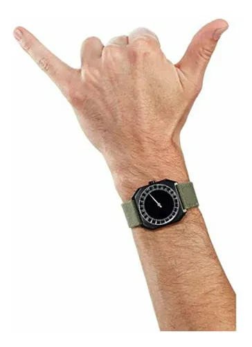 Reloj Suizo Una Mano 24h - Negro Con Correa De Lona Verde Ol