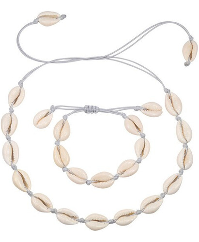 Collar Y Pulsera De Conchas Bohemias Para Mujer, C Grey Rope