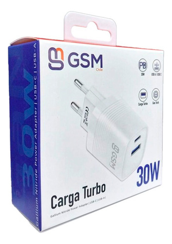 Cargador Carga Rapida Gsm Dual Tipo C Usb 30w Blanco