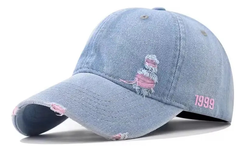 Boné Aba Curva Bulier Modas Jeans Old Destroyed 1999 Rasgadinho Azul Cor Rosa Tamanho Un