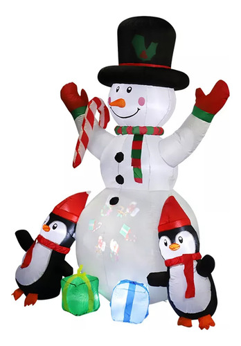 Inflable Navidad 180cm Muñeco Nieve Con Pinguinos Luces Led