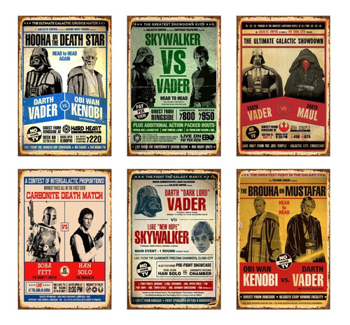 Carteles Metalicos Pack 6 Placas Versus Star Wars 20x30 Cms