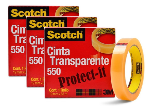 3 Cintas Adhesivas Transparente Scotch 19mmx65 Metros Grande