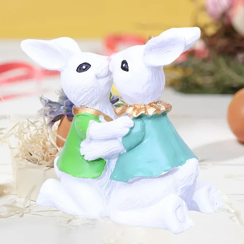 Figura Decorativa De Conejos Besándose De Pascua, Adorno De