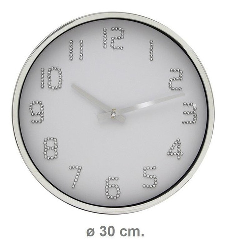 Reloj De Pared Con Brillos Circular 30cm Plateado