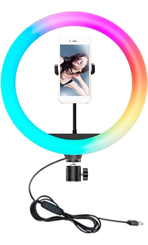 Aro Anillo Luz Led Rgb Colores 26 Cm Soporte Rosca Celular