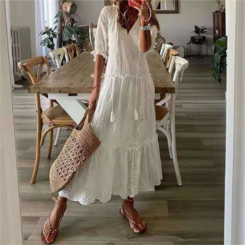 A Vestido Casual Bohemio Con Estampado Recortado For Mujer