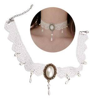 Choker Gargantilla Mujer Clásico Collar Perlas Color Blanco