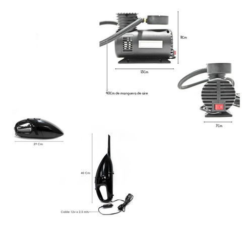Imagen 4 de 9 de Combo Compresor + Aspiradora 60 Aire 12v Auto Presión 300psi