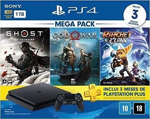 Console Sony Playstation 4 Slim Mega Pack, Com Controle Sem Fio