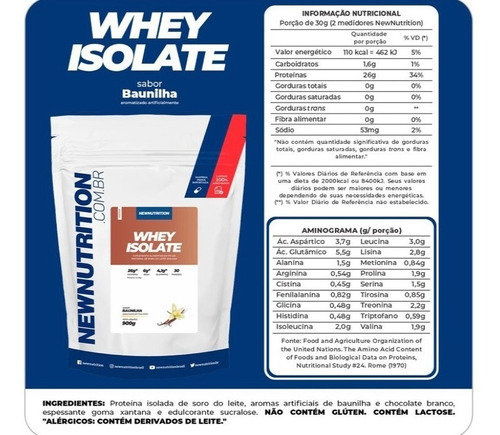 Whey Protein Isolado 900g New Nutrition Sabor Baunilha