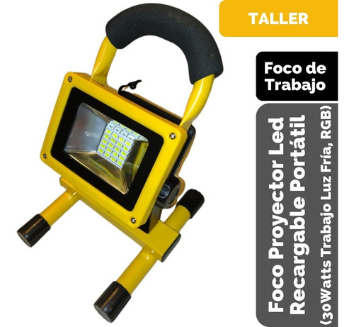 Imagen 2 de 10 de Foco Proyector Led Recargable Portátil 30w Trabajo Frí, Rgb