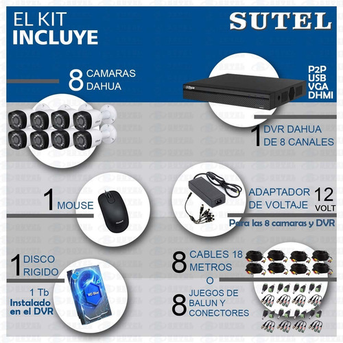 Kit De Seguridad Dahua Hdcvi Dvr 8 Camaras Hd+disco+cables