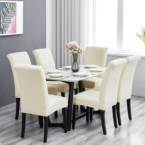 4 Pzas Fundas Elástica Protectora De Silla Comedor Removible Color Beige