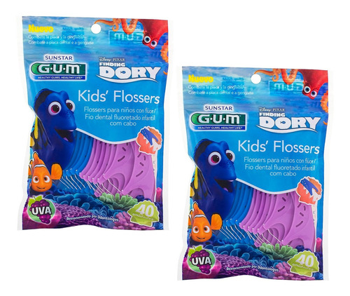Kit 2 Pacotes Fio Dental Gum Com Cabo Dory Kids' Flossers