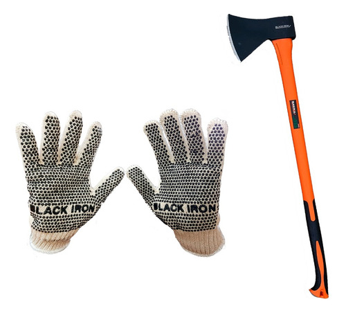 Hacha Grande De Corte Cabo De Fibra + Guantes Black Iron