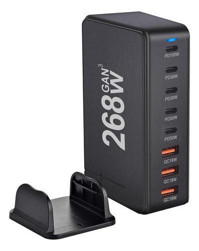 Carregador Usb C 268w Pd100w Pd30w Qc18w Estação De Preto