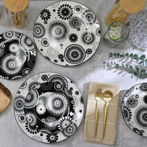 Vajilla Porcelana Decorada Con Lunares Resistente Y Apta Mic