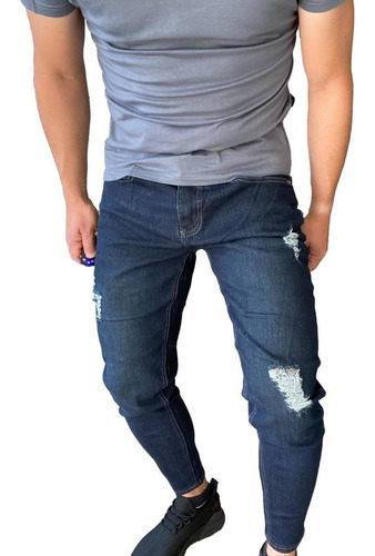 Imagen 3 de 7 de Jeans Destroyed Super Slim Ankle Azul Marino