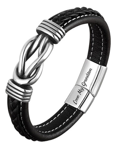 Pulsera De Cuero Trenzado Inoxidable Para Hombre .