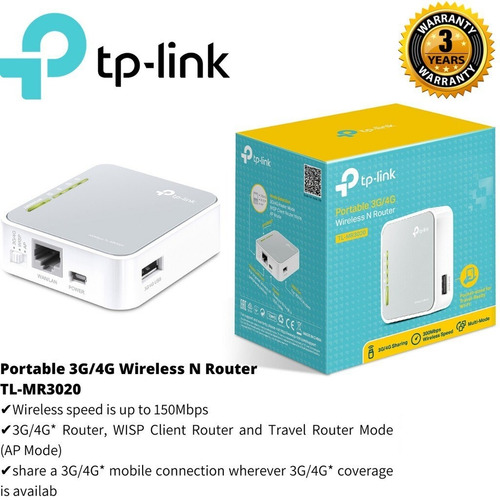 Imagen 3 de 6 de Router Wifi Portatil Tp-link Tl-mr3020 Modem 3g 4g