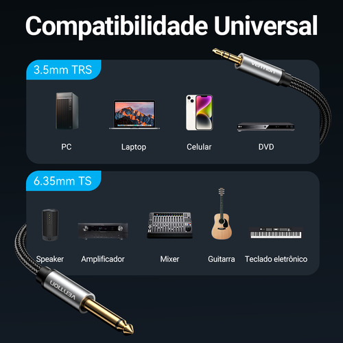 Cabo P2 Estéreo X P10 Mono Profissional Dj 2 Metros Vention