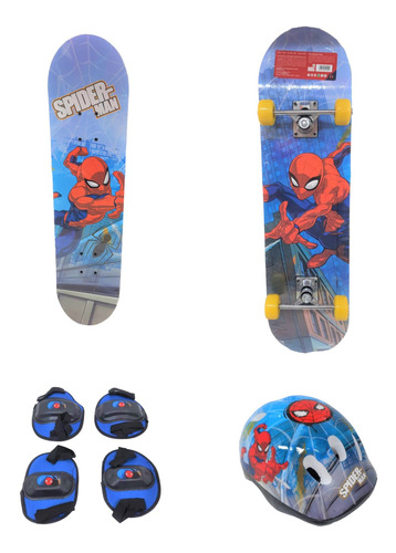 Set Skate Patineta Spiderman C/ Casco Y Proteccion Jeg 12010
