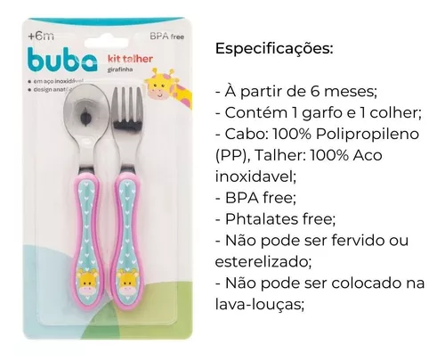 Kit Talher Infantil Garfo Faca Colher Inox Alimentar Buba