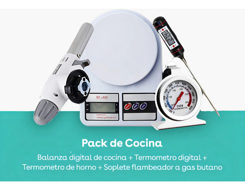 Set X4 Balanza 10kg Digital Tara + Termometro Alimentos Digital Cocina + Soplete Flambeador + Termometro Temperatura Horno Kit Reposteria Pasteleria Cocina Tushka
