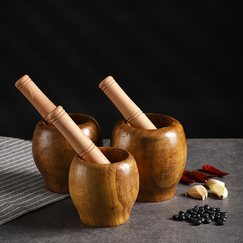 6 Mortero De Madera Con Molinillo De Maja Tazón Gadget De