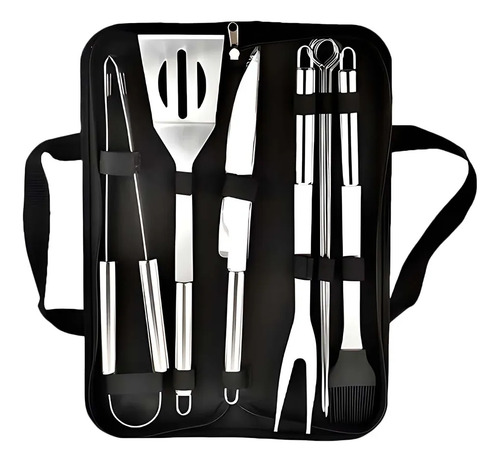 Kit 9 Utensílios Asador Parrilla Barbacoa Cozinha Aço Inox