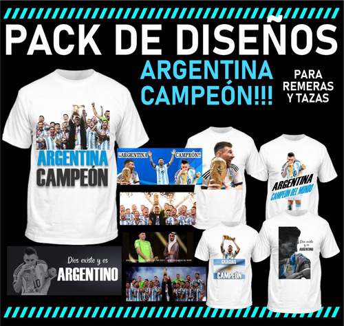 Pack Plantillas Para Remera Taza Argentina Campeon Messi