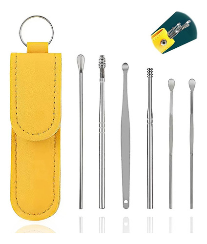 Kit Limpieza Acero Inoxidable Para Oído En Funda 6 Piezas 