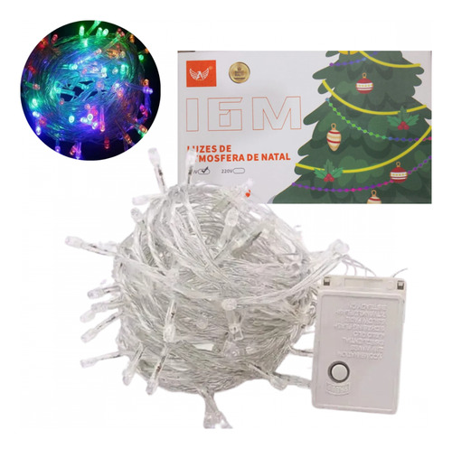 Luzes De Natal Led Coloridas 16m - Fio Transparente