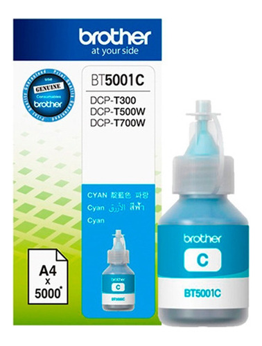 Botella tinta Brother Bt5001c Cyan T300/t500w Diginet