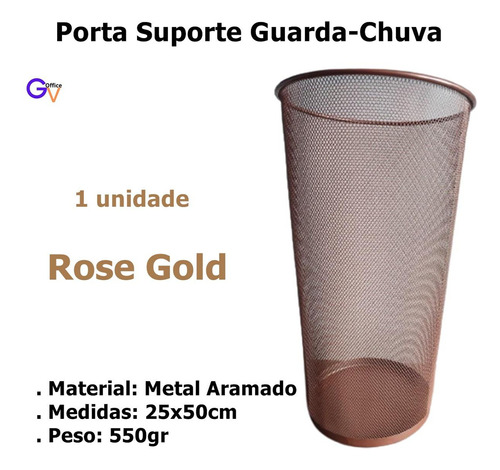 Porta Guarda-chuva Lixeira, 25l, Rose Gold, 27x50cm