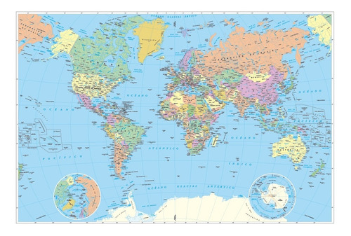 Mapa Mundo Politico Lona 1,50 X 2,25 En Español