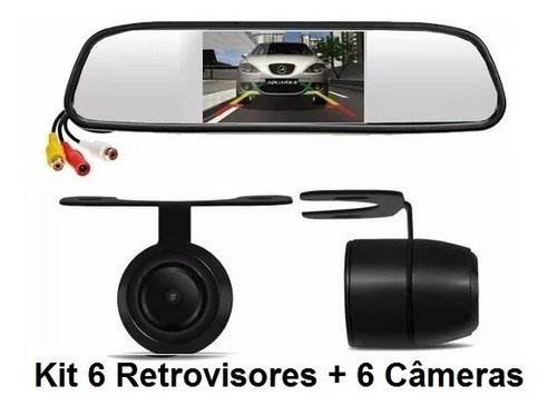 Kit 6 Espelho Retrovisor Monitor Tela 4.3+6 Câmeras Ré K57