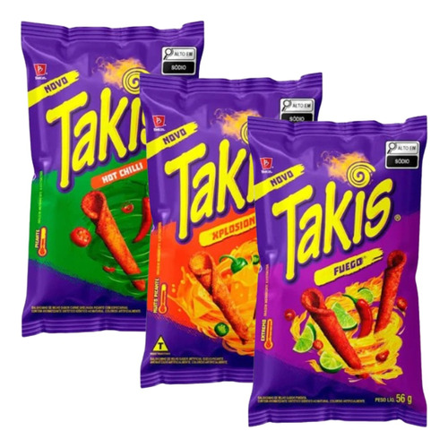 Kit 12un Salgadinhos Takis Hot Chilli + Xplosion + Fuego 56g