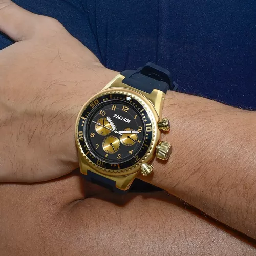 Relógio magnum masculino - ma34012p - dourado com pulseira de